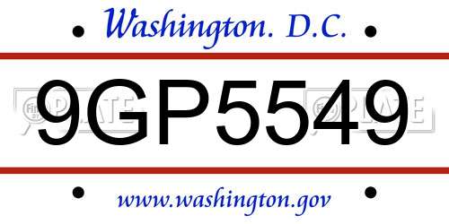 9GP5549 District Of Columbia License Plate
