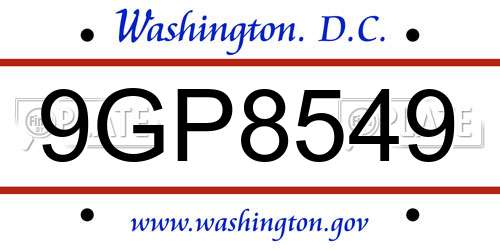 9GP8549 District Of Columbia License Plate