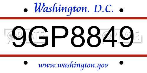 9GP8849 District Of Columbia License Plate