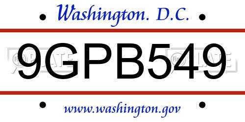 9GPB549 District Of Columbia License Plate
