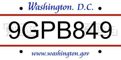 9GPB849 District Of Columbia License Plate