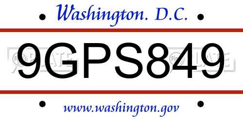 9GPS849 District Of Columbia License Plate