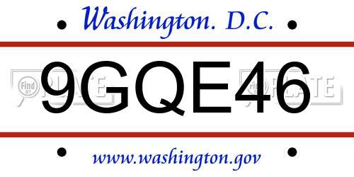 9GQE46 District Of Columbia License Plate