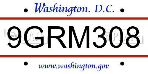 9GRM308 District Of Columbia License Plate