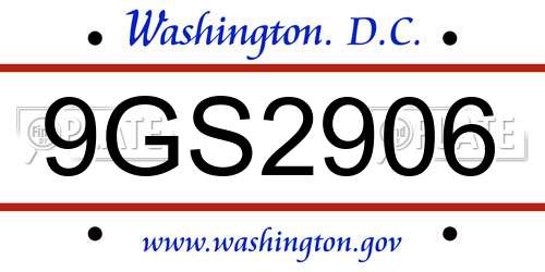 9GS2906 District Of Columbia License Plate
