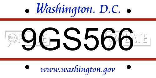 9GS566 District Of Columbia License Plate