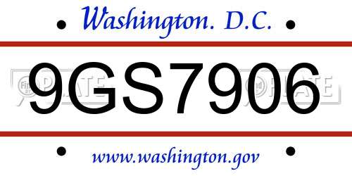9GS7906 District Of Columbia License Plate