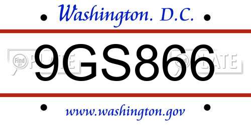 9GS866 District Of Columbia License Plate