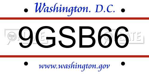 9GSB66 District Of Columbia License Plate