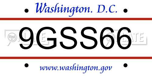 9GSS66 District Of Columbia License Plate