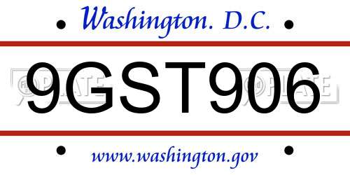 9GST906 District Of Columbia License Plate