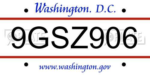 9GSZ906 District Of Columbia License Plate