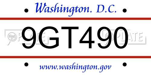 9GT490 District Of Columbia License Plate