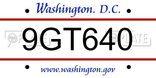 9GT640 District Of Columbia License Plate