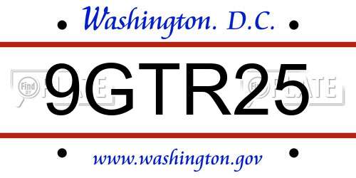 9GTR25 District Of Columbia License Plate