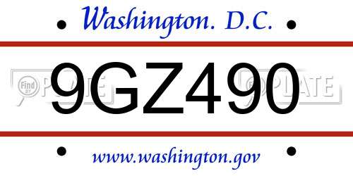9GZ490 District Of Columbia License Plate