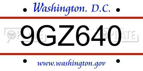9GZ640 District Of Columbia License Plate