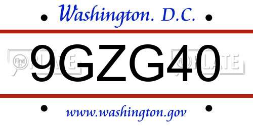 9GZG40 District Of Columbia License Plate