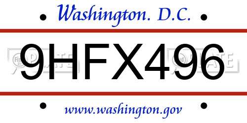 9HFX496 District Of Columbia License Plate
