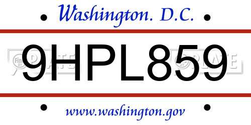 9HPL859 District Of Columbia License Plate