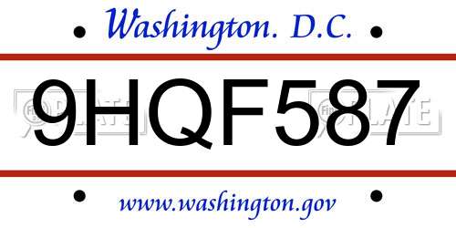 9HQF587 District Of Columbia License Plate