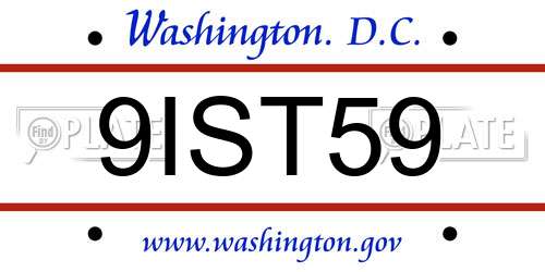 9IST59 District Of Columbia License Plate