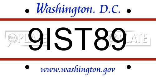 9IST89 District Of Columbia License Plate