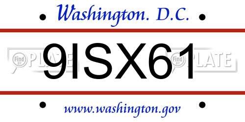 9ISX61 District Of Columbia License Plate