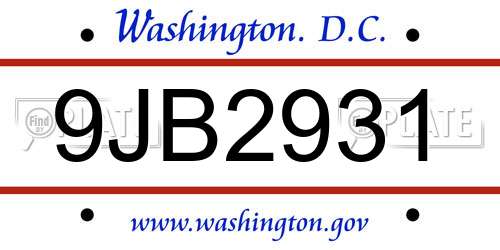 9JB2931 District Of Columbia License Plate