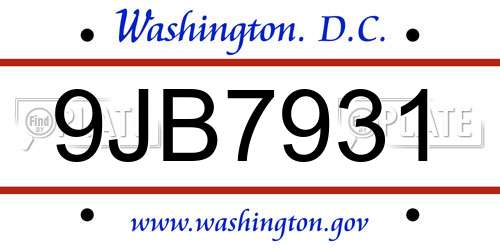 9JB7931 District Of Columbia License Plate