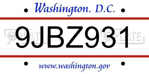 9JBZ931 District Of Columbia License Plate