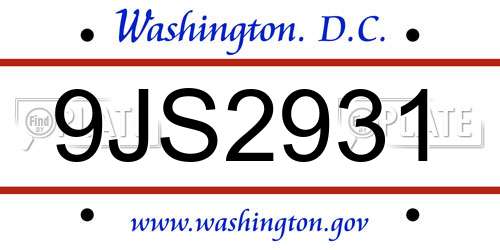 9JS2931 District Of Columbia License Plate