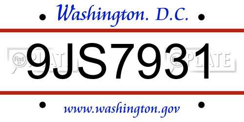 9JS7931 District Of Columbia License Plate