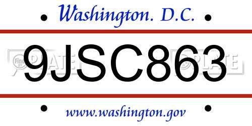9JSC863 District Of Columbia License Plate