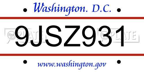 9JSZ931 District Of Columbia License Plate