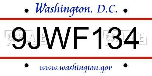 9JWF134 District Of Columbia License Plate