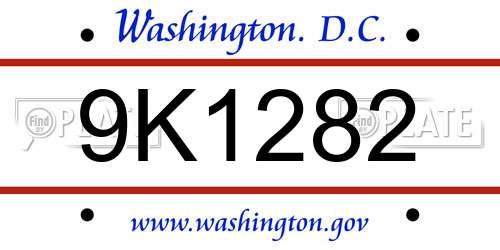 9K1282 District Of Columbia License Plate
