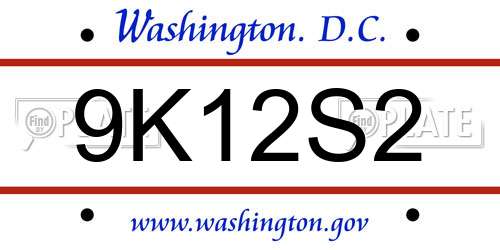9K12S2 District Of Columbia License Plate