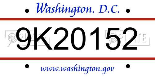 9K20152 District Of Columbia License Plate