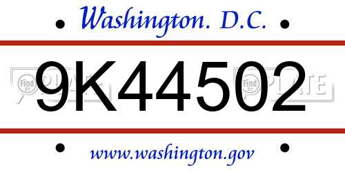 9K44502 District Of Columbia License Plate