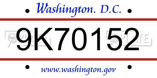 9K70152 District Of Columbia License Plate