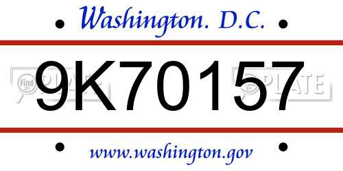 9K70157 District Of Columbia License Plate