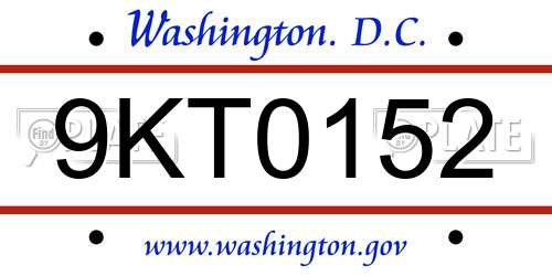 9KT0152 District Of Columbia License Plate
