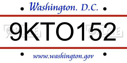 9KTO152 District Of Columbia License Plate