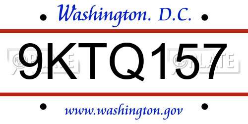9KTQ157 District Of Columbia License Plate