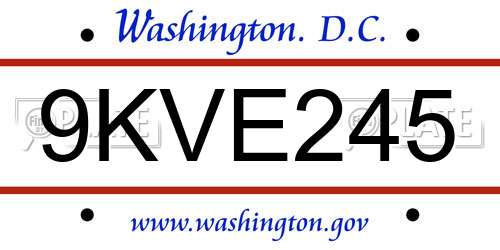 9KVE245 District Of Columbia License Plate