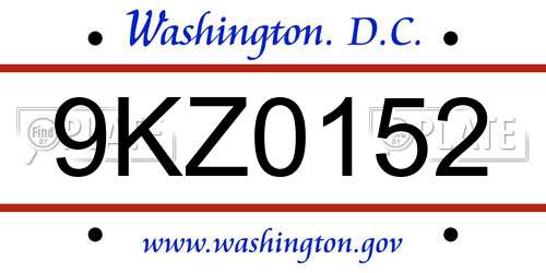 9KZ0152 District Of Columbia License Plate