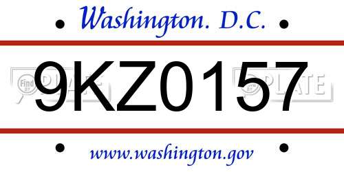 9KZ0157 District Of Columbia License Plate