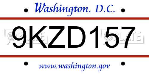 9KZD157 District Of Columbia License Plate