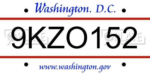 9KZO152 District Of Columbia License Plate